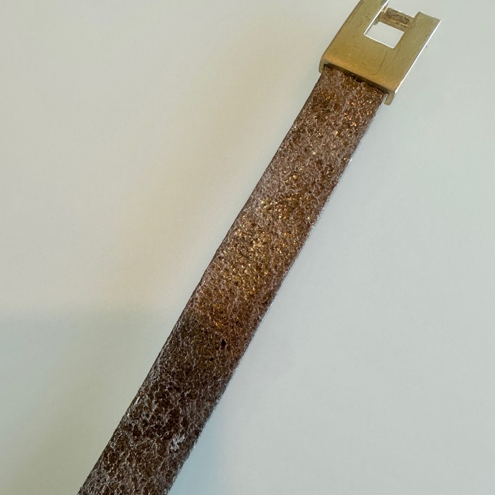 Leighelena Double Jigsaw Bracelet Taupe Leather Distressed Gold Tone - Picture 4 of 10